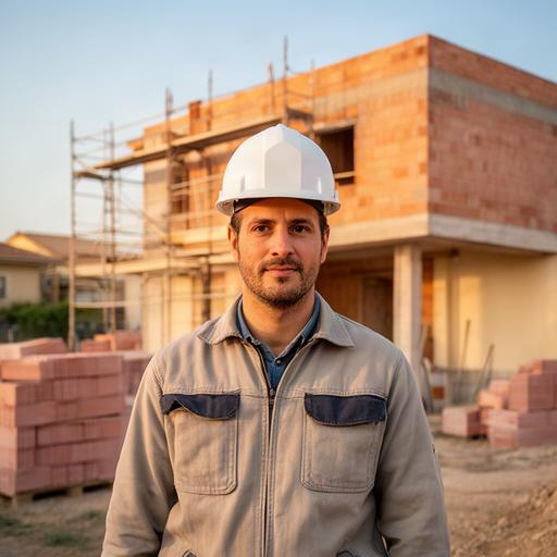 Capocantiere al lavoro davanti a una casa in costruzione nella provincia di Palermo