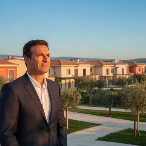 Responsabile dello sviluppo davanti a un nuovo complesso di abitazioni residenziali in Sicilia